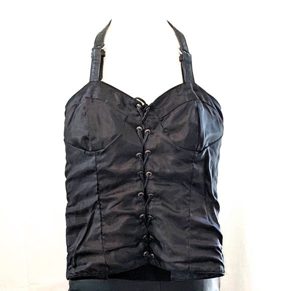 ECHTES LEDER Futter Women's Black Leather Open Back Halter Vest - Picture 5 of 11